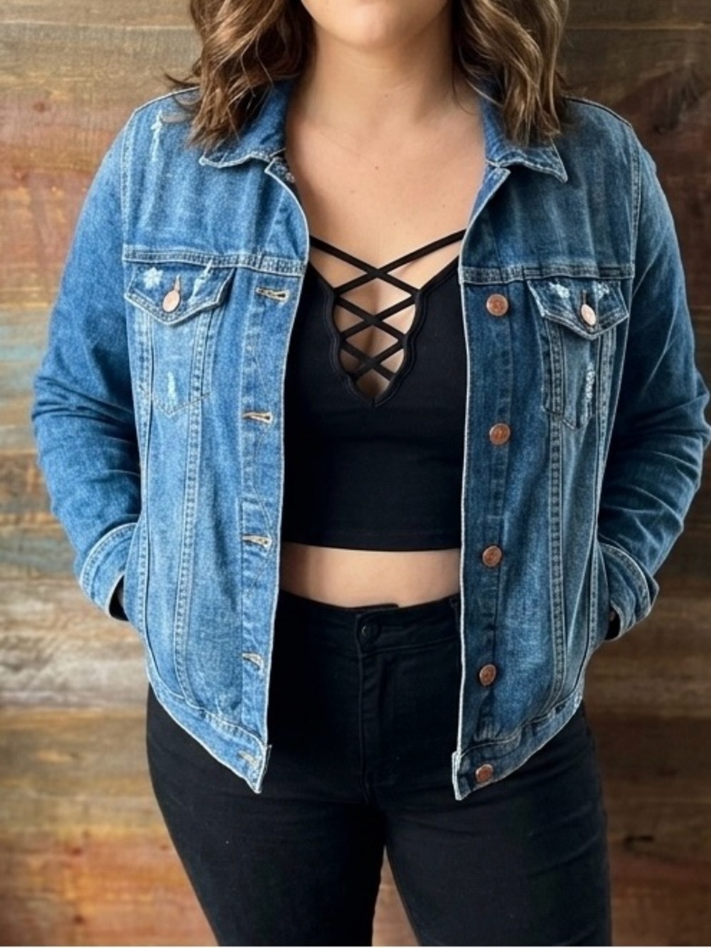 Ambiance Apparel- black strappy lattice  crop top size M